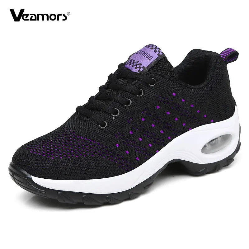 Fashion Women Lightweight Sneakers Running Shoes Outdoor Sports Shoes Breathable Mesh Comfort Running Shoes Air Cushion Lace Up