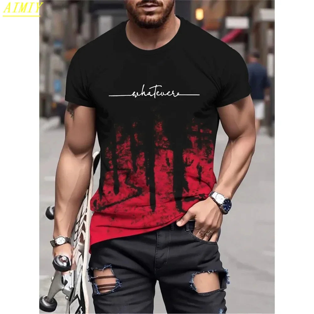 Fashion Casual O-neck Oversized T-shirts Men Tops Summer 3D Stripe Letter Print Men's T Shirt Hip Hop Trend Harajuku Streetwear