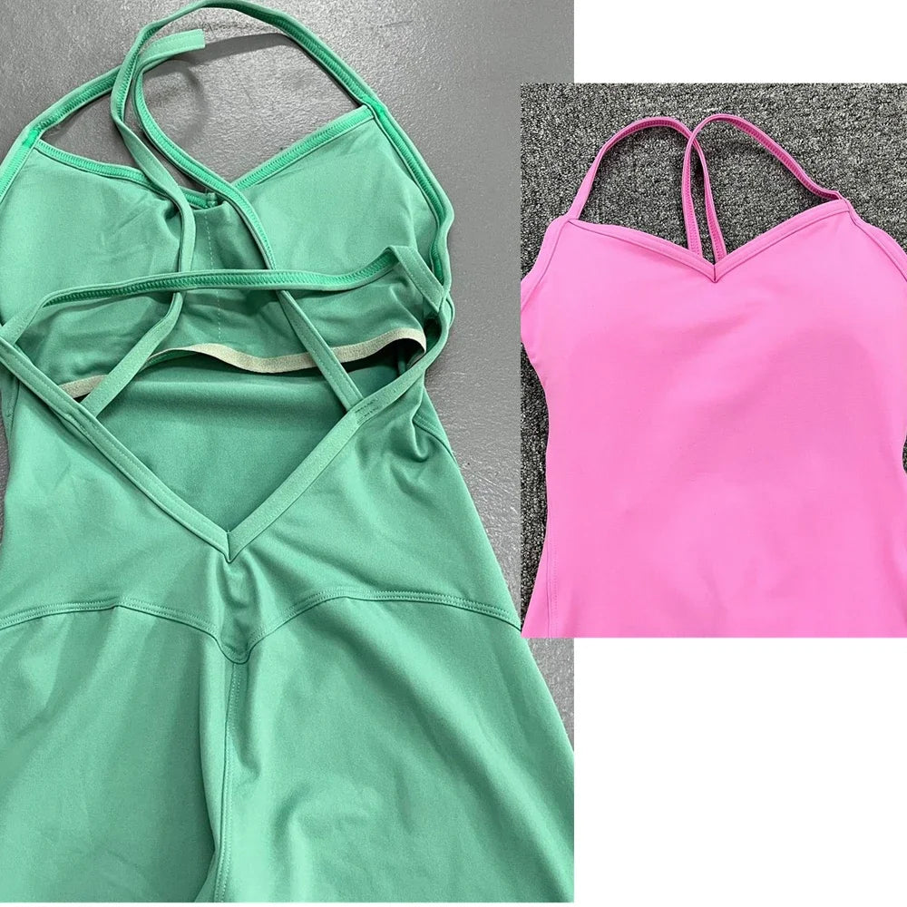 Women Athleisure Fitness Bodysuit 2025 Backless One Piece Yoga Jumpsuit Sports Gym Workout Clothes for Women Tights Active Wear