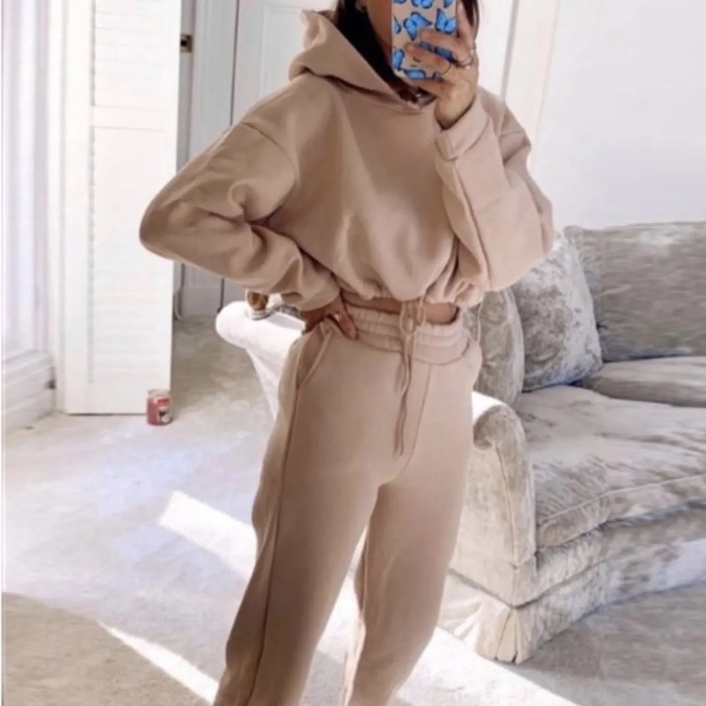 Autumn/winter Fashionable Long Sleeve Casual Sportswear Two-piece Set Sweet Style Pant Sets