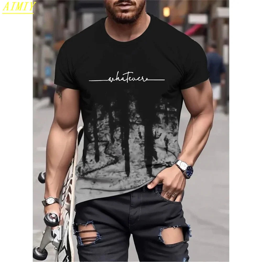 Fashion Casual O-neck Oversized T-shirts Men Tops Summer 3D Stripe Letter Print Men's T Shirt Hip Hop Trend Harajuku Streetwear