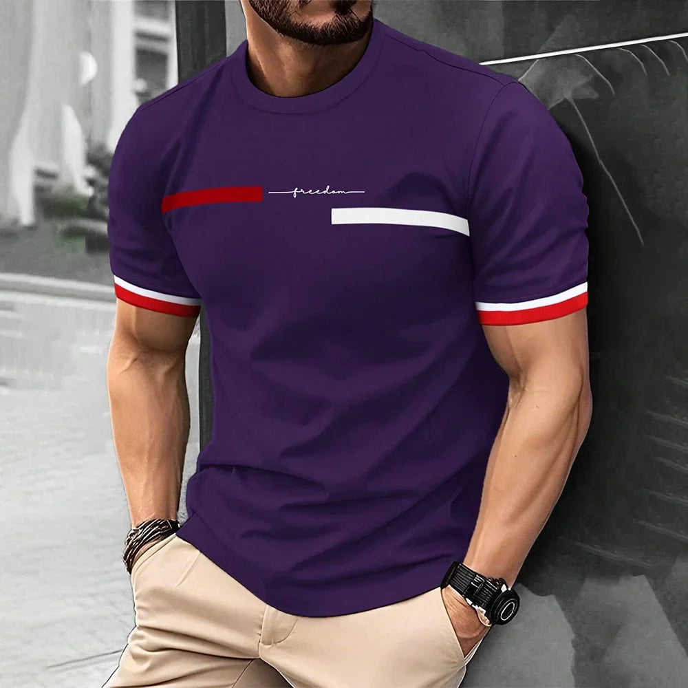 Fashion Casual O-neck Oversized T-shirts Men Tops Summer 3D Stripe Letter Print Men's T Shirt Hip Hop Trend Harajuku Streetwear