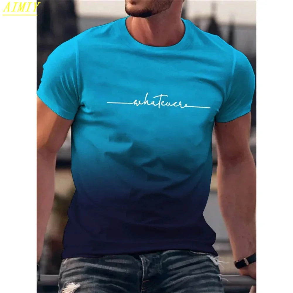 Fashion Casual O-neck Oversized T-shirts Men Tops Summer 3D Stripe Letter Print Men's T Shirt Hip Hop Trend Harajuku Streetwear