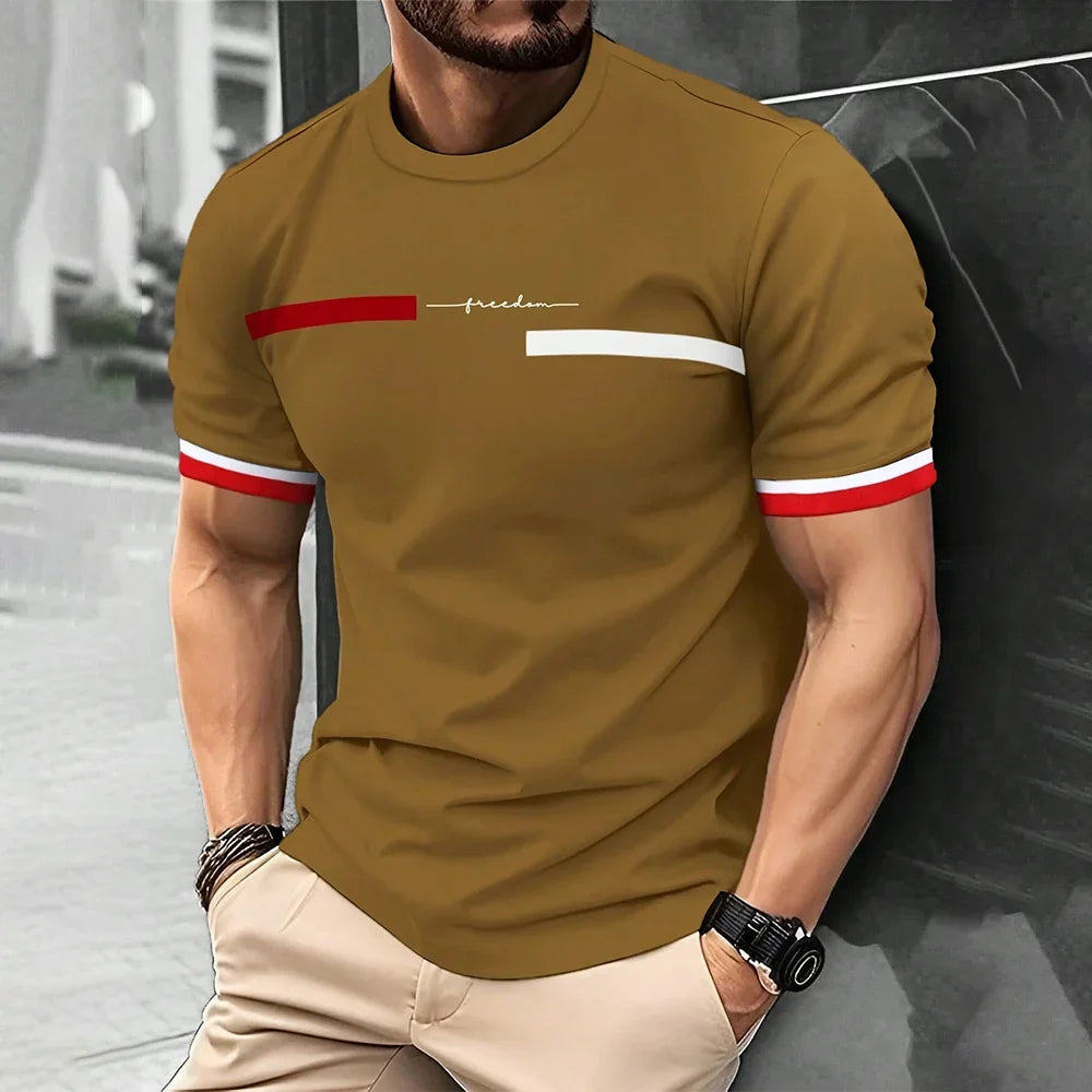 Fashion Casual O-neck Oversized T-shirts Men Tops Summer 3D Stripe Letter Print Men's T Shirt Hip Hop Trend Harajuku Streetwear