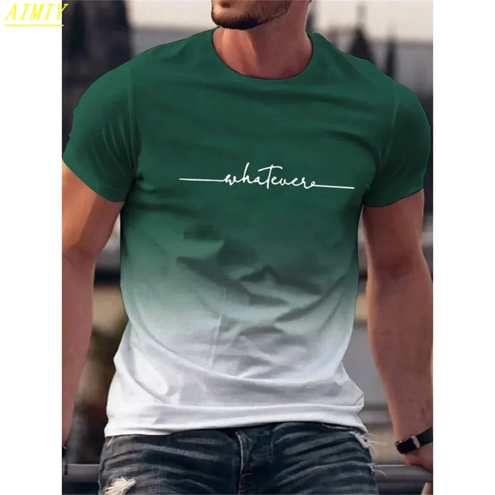Fashion Casual O-neck Oversized T-shirts Men Tops Summer 3D Stripe Letter Print Men's T Shirt Hip Hop Trend Harajuku Streetwear