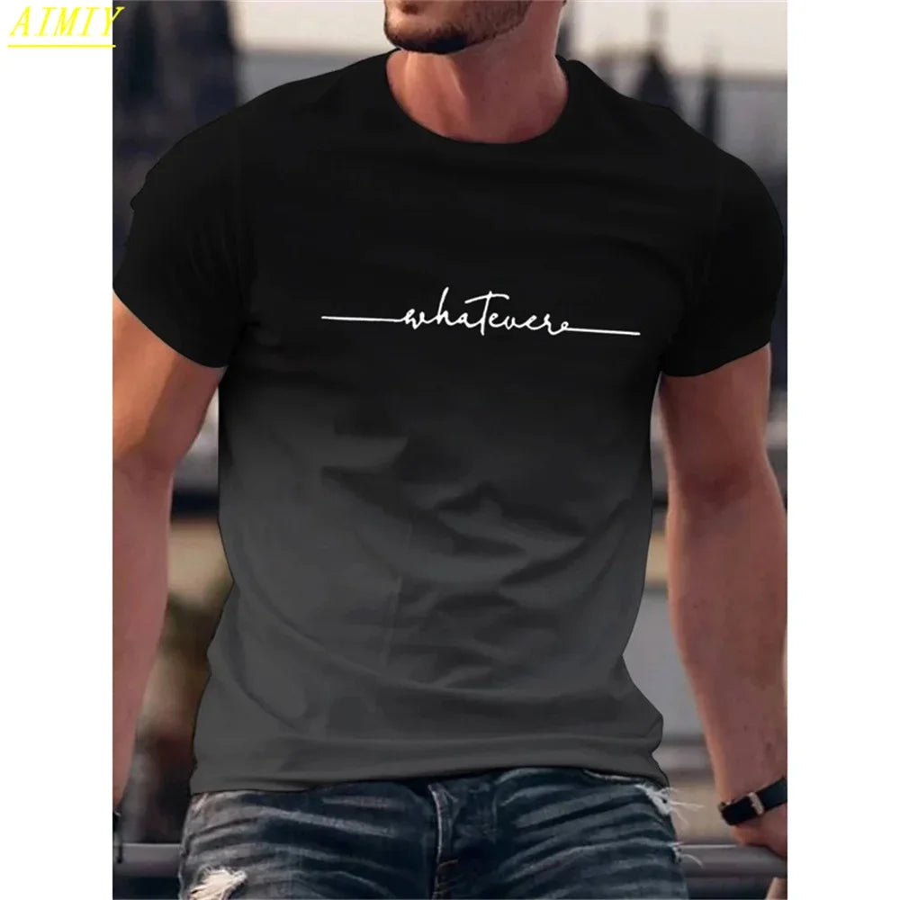 Fashion Casual O-neck Oversized T-shirts Men Tops Summer 3D Stripe Letter Print Men's T Shirt Hip Hop Trend Harajuku Streetwear