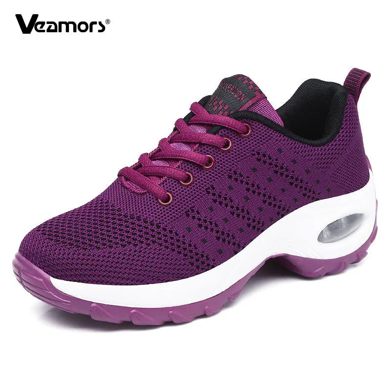 Fashion Women Lightweight Sneakers Running Shoes Outdoor Sports Shoes Breathable Mesh Comfort Running Shoes Air Cushion Lace Up