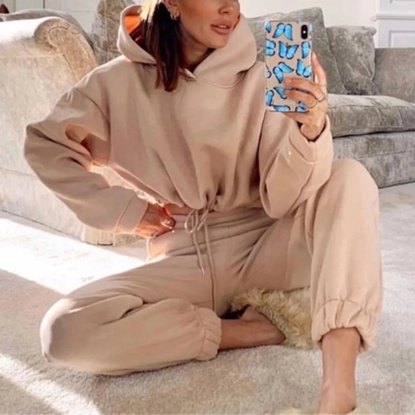 Autumn/winter Fashionable Long Sleeve Casual Sportswear Two-piece Set Sweet Style Pant Sets