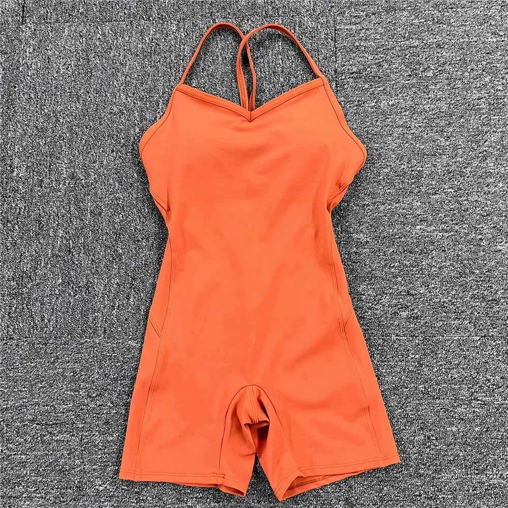 Women Athleisure Fitness Bodysuit 2025 Backless One Piece Yoga Jumpsuit Sports Gym Workout Clothes for Women Tights Active Wear