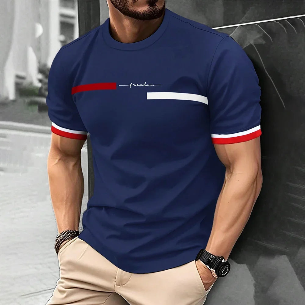 Fashion Casual O-neck Oversized T-shirts Men Tops Summer 3D Stripe Letter Print Men's T Shirt Hip Hop Trend Harajuku Streetwear