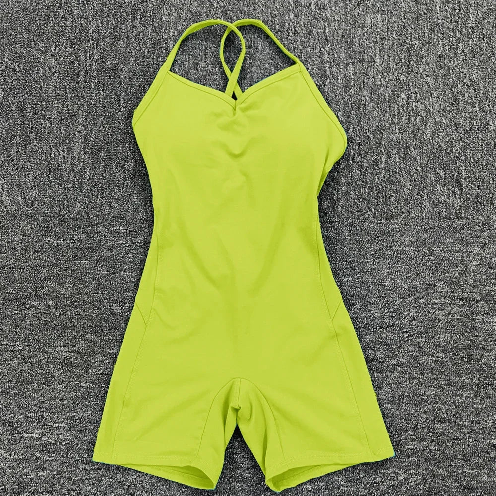 Women Athleisure Fitness Bodysuit 2025 Backless One Piece Yoga Jumpsuit Sports Gym Workout Clothes for Women Tights Active Wear