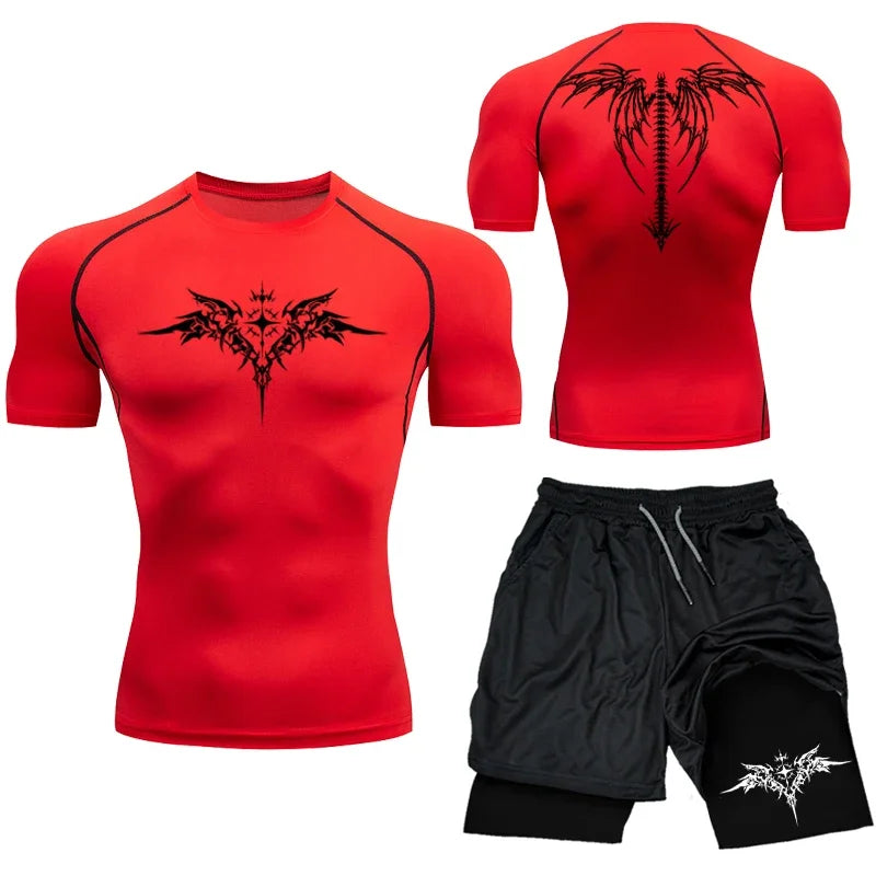 New MMA Boxing Compression Set Sportwear for Men Quick Dry Gym Shorts T Shirt Running Workout Tight Sport Rashguard 2PCS Suit