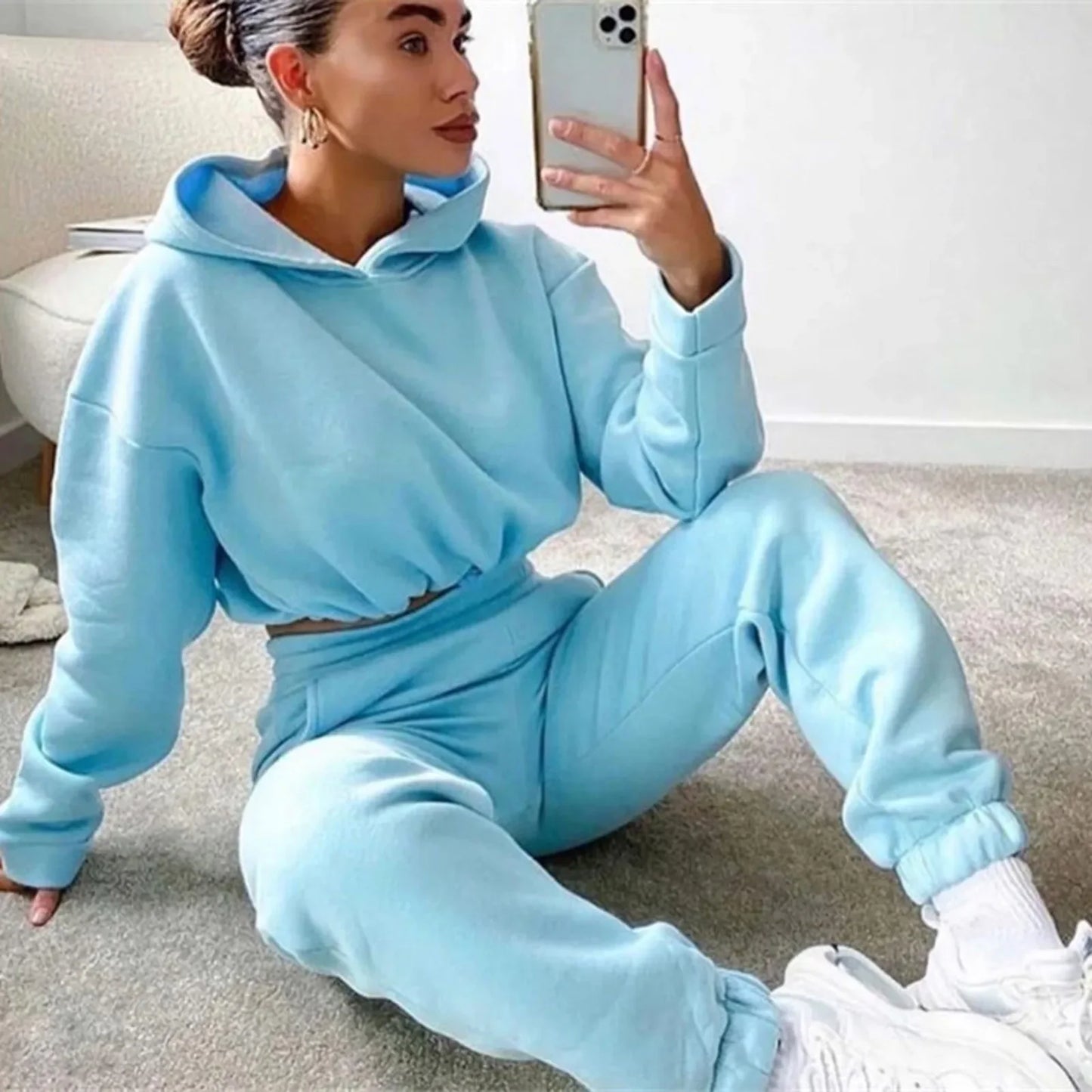 Autumn/winter Fashionable Long Sleeve Casual Sportswear Two-piece Set Sweet Style Pant Sets
