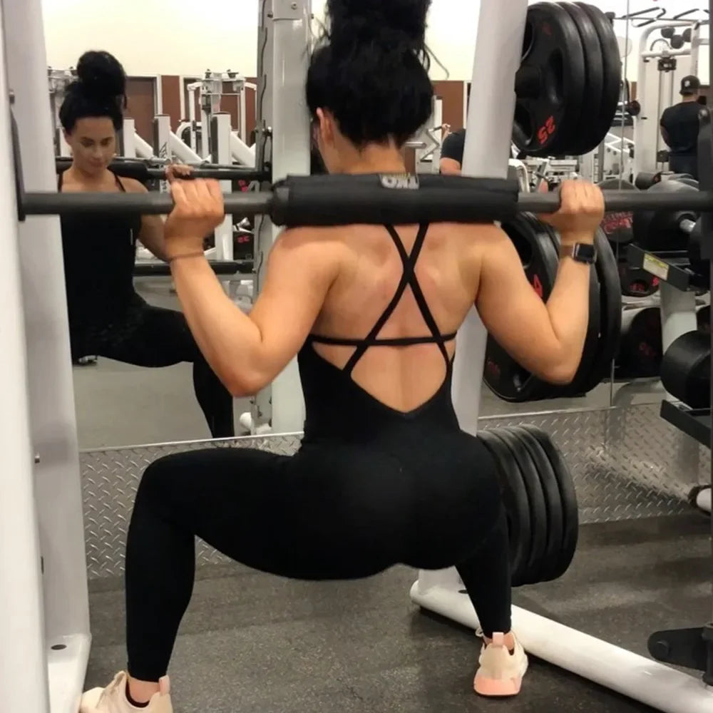 Women Athleisure Fitness Bodysuit 2025 Backless One Piece Yoga Jumpsuit Sports Gym Workout Clothes for Women Tights Active Wear