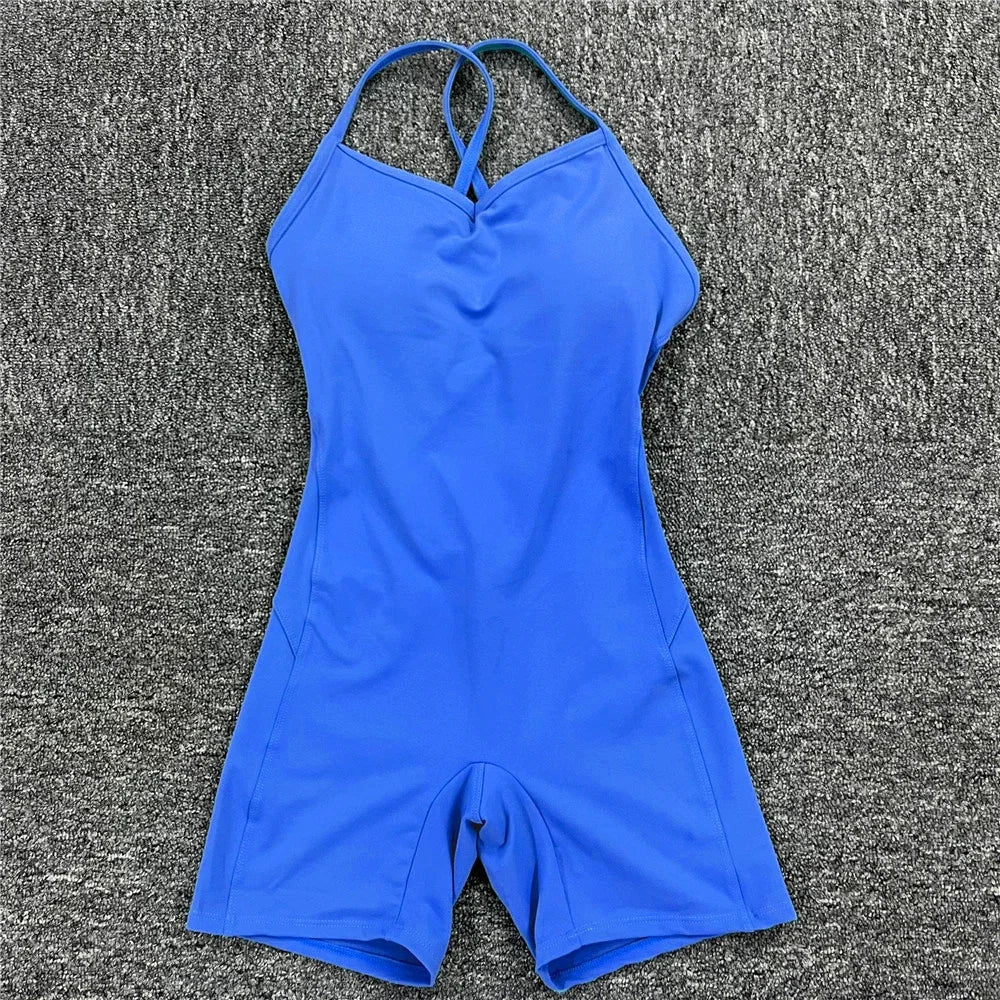 Women Athleisure Fitness Bodysuit 2025 Backless One Piece Yoga Jumpsuit Sports Gym Workout Clothes for Women Tights Active Wear