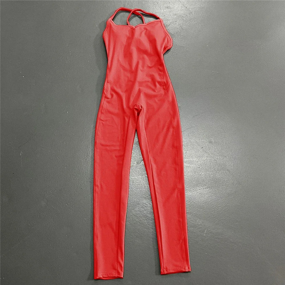 Women Athleisure Fitness Bodysuit 2025 Backless One Piece Yoga Jumpsuit Sports Gym Workout Clothes for Women Tights Active Wear