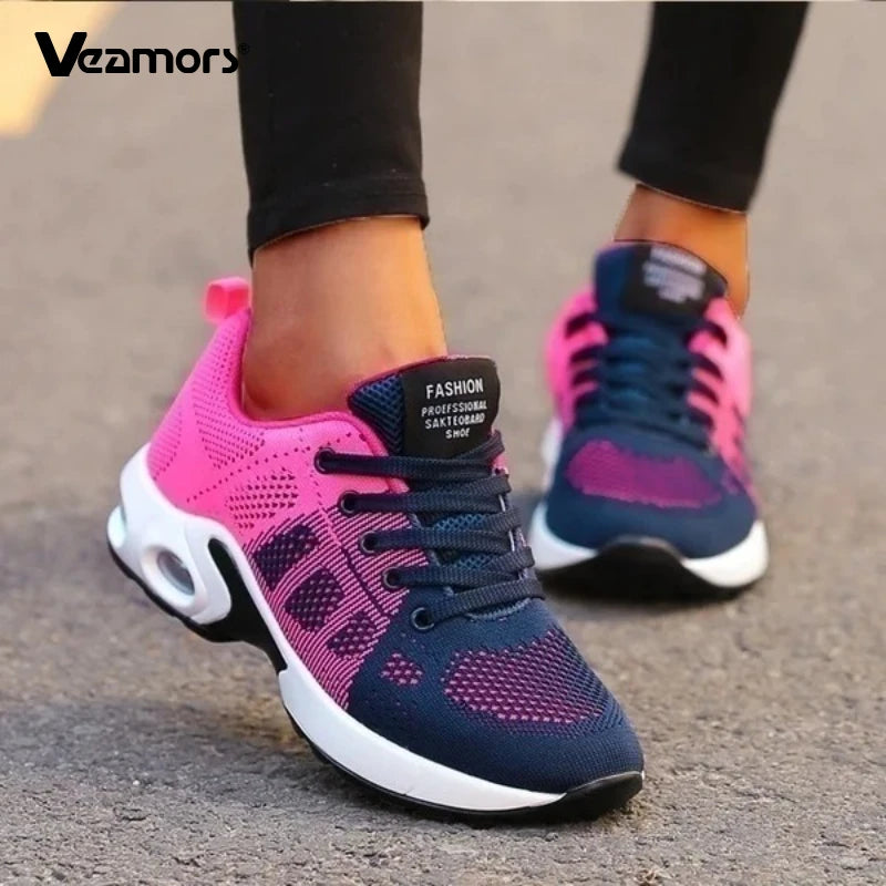 Fashion Women Lightweight Sneakers Running Shoes Outdoor Sports Shoes Breathable Mesh Comfort Running Shoes Air Cushion Lace Up