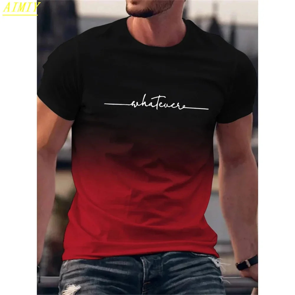 Fashion Casual O-neck Oversized T-shirts Men Tops Summer 3D Stripe Letter Print Men's T Shirt Hip Hop Trend Harajuku Streetwear