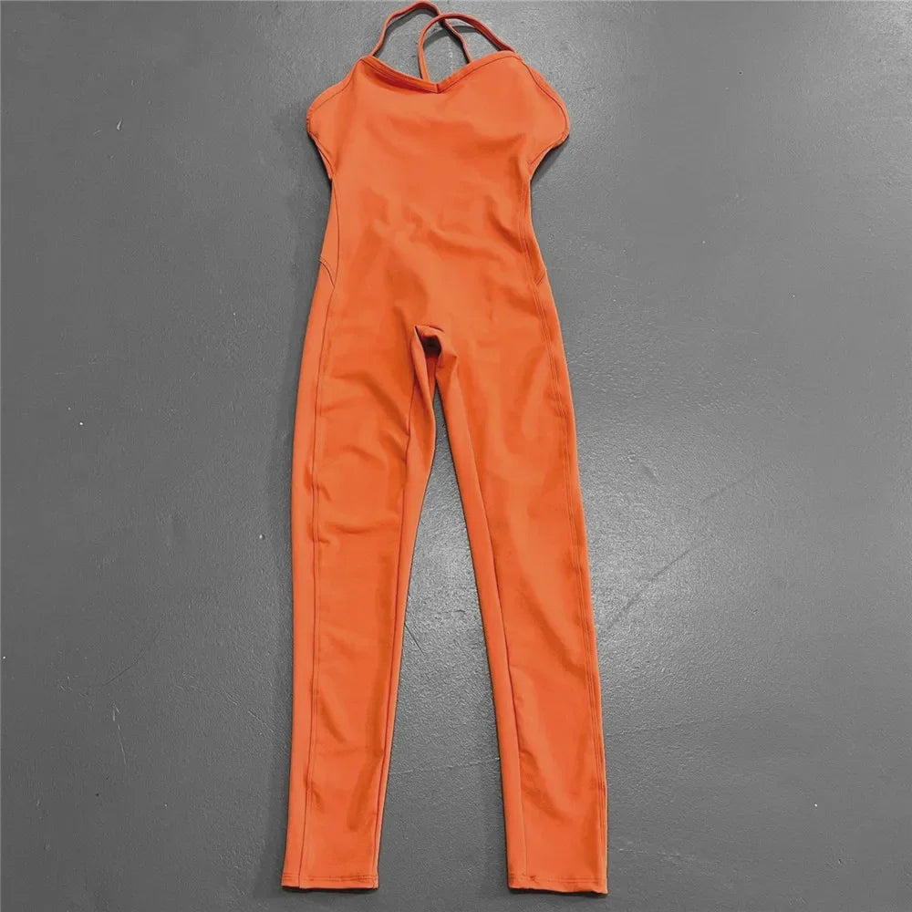 Women Athleisure Fitness Bodysuit 2025 Backless One Piece Yoga Jumpsuit Sports Gym Workout Clothes for Women Tights Active Wear