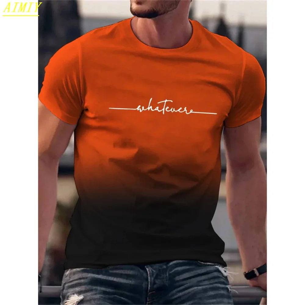 Fashion Casual O-neck Oversized T-shirts Men Tops Summer 3D Stripe Letter Print Men's T Shirt Hip Hop Trend Harajuku Streetwear