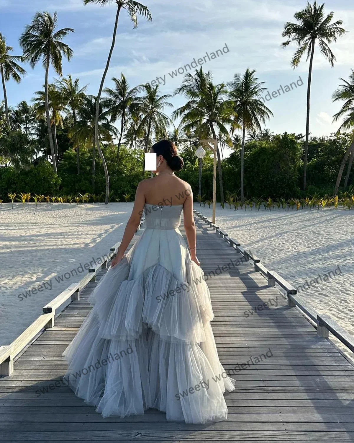 A Line Tulle Evening Dresses Woman Pleat Skirt Sequins vestidos de noche Prom Dress Layers Wedding Party Gown Customized