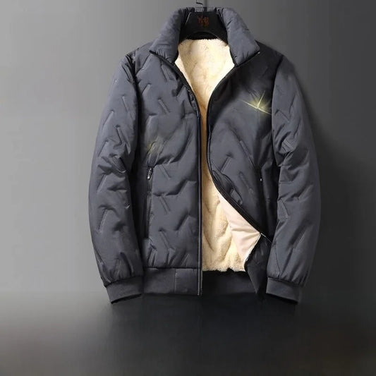 Lamb Velvet Thiened Men's Cotton Jaet Windproof Waterproof Stand Collar Coat Faionable Urban Sle Long Sve Coat