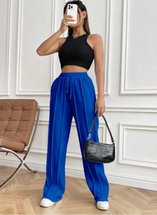 European and American women's casual fashion sweatpants with drawstring, vertical stripes, straight leg sports pants for women