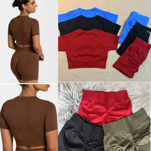 Crop Top Women Short Sleeve Yoga Top Shirts Light Weight Gym Crop Top Seamless Sports Shirt Cycling Breathable