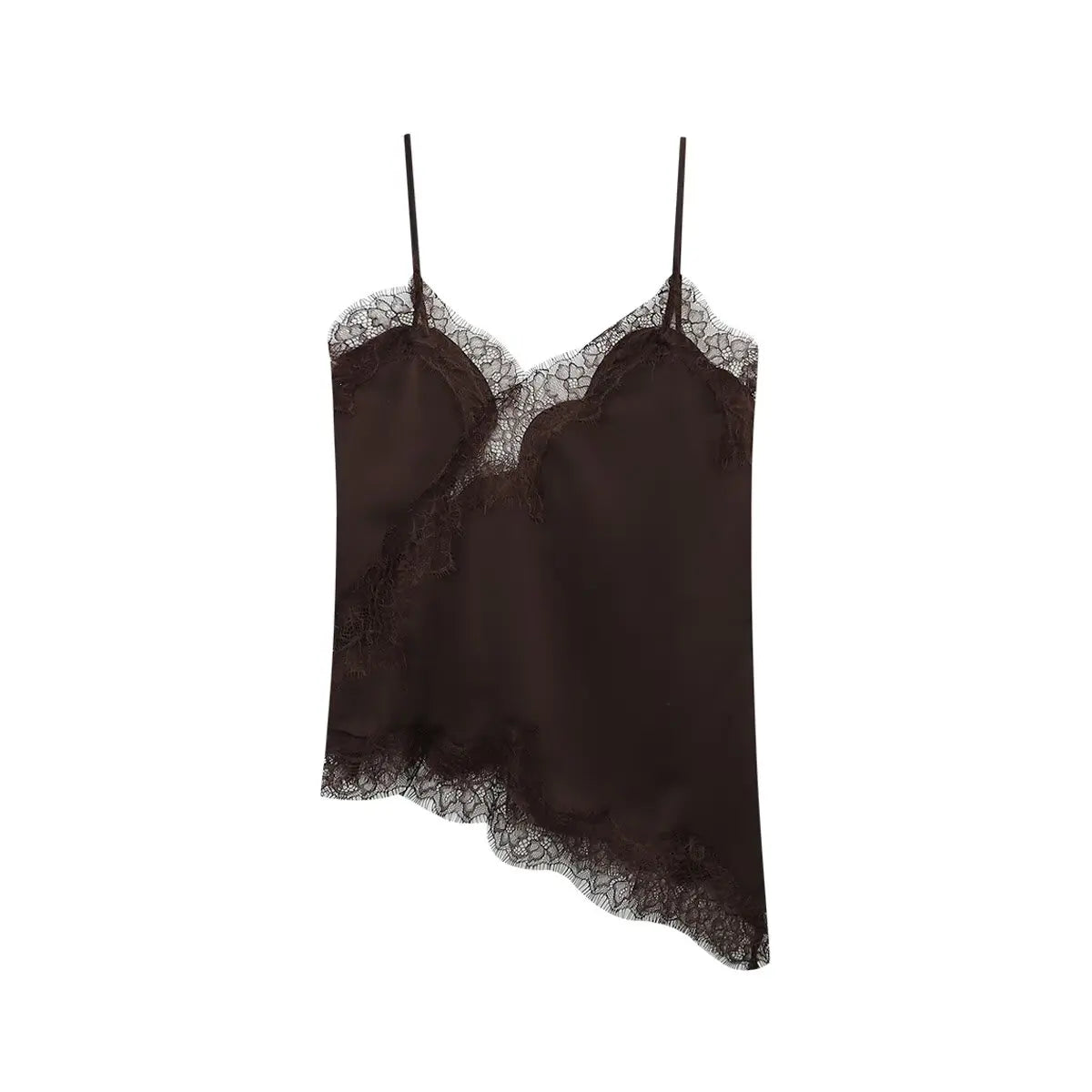 TRAFZA Sexy Chic Black Lace Cami Tops Women V Neck Patchwork Sleeveless Y2K Girl Tops Fashion 2025 Summer Holiday Beach Tops