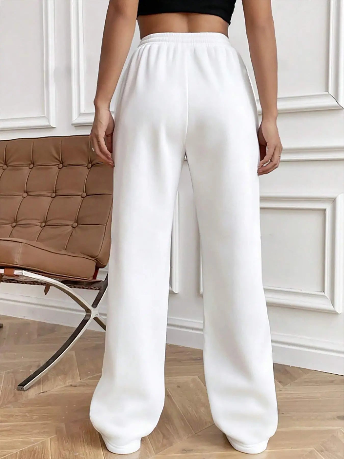 European and American women's casual fashion sweatpants with drawstring, vertical stripes, straight leg sports pants for women