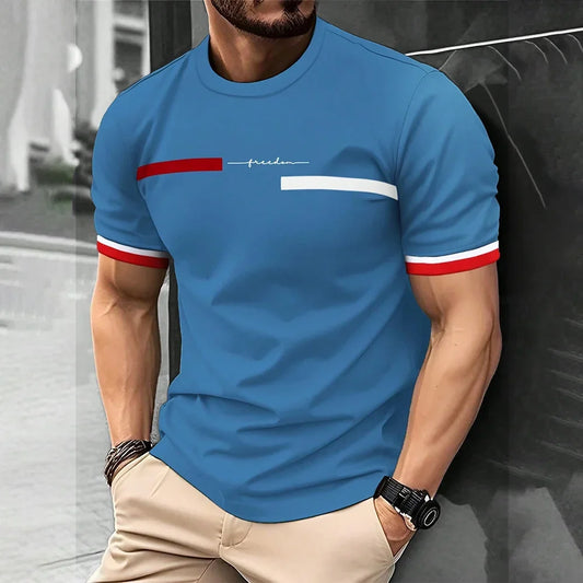 Fashion Casual O-neck Oversized T-shirts Men Tops Summer 3D Stripe Letter Print Men's T Shirt Hip Hop Trend Harajuku Streetwear