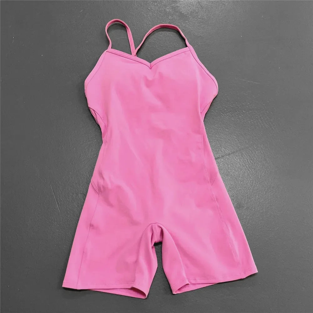 Women Athleisure Fitness Bodysuit 2025 Backless One Piece Yoga Jumpsuit Sports Gym Workout Clothes for Women Tights Active Wear