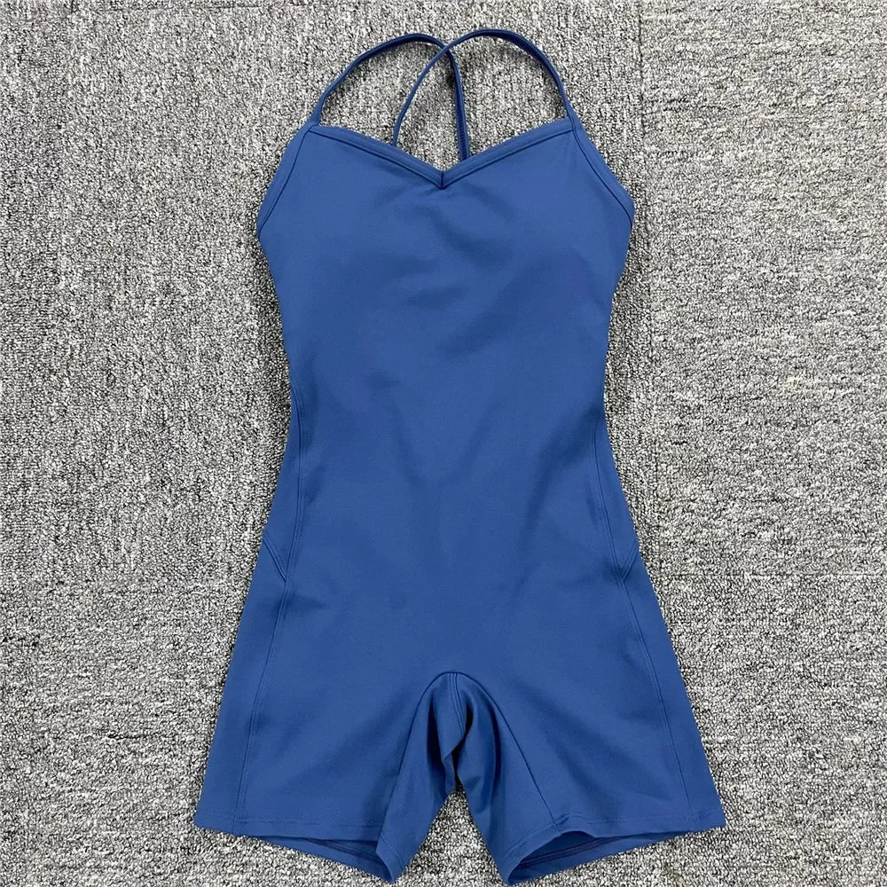 Women Athleisure Fitness Bodysuit 2025 Backless One Piece Yoga Jumpsuit Sports Gym Workout Clothes for Women Tights Active Wear
