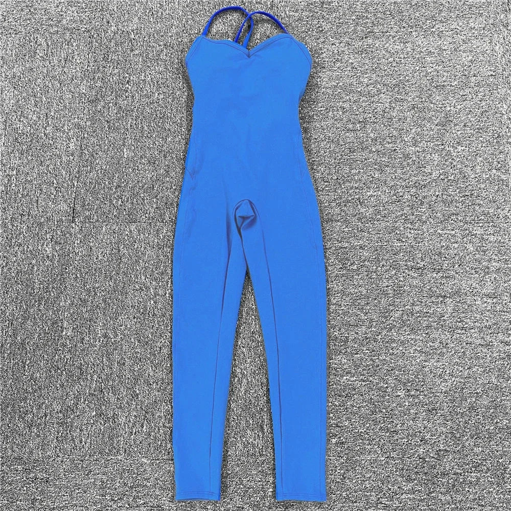 Women Athleisure Fitness Bodysuit 2025 Backless One Piece Yoga Jumpsuit Sports Gym Workout Clothes for Women Tights Active Wear