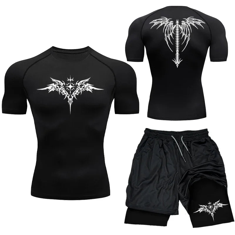New MMA Boxing Compression Set Sportwear for Men Quick Dry Gym Shorts T Shirt Running Workout Tight Sport Rashguard 2PCS Suit