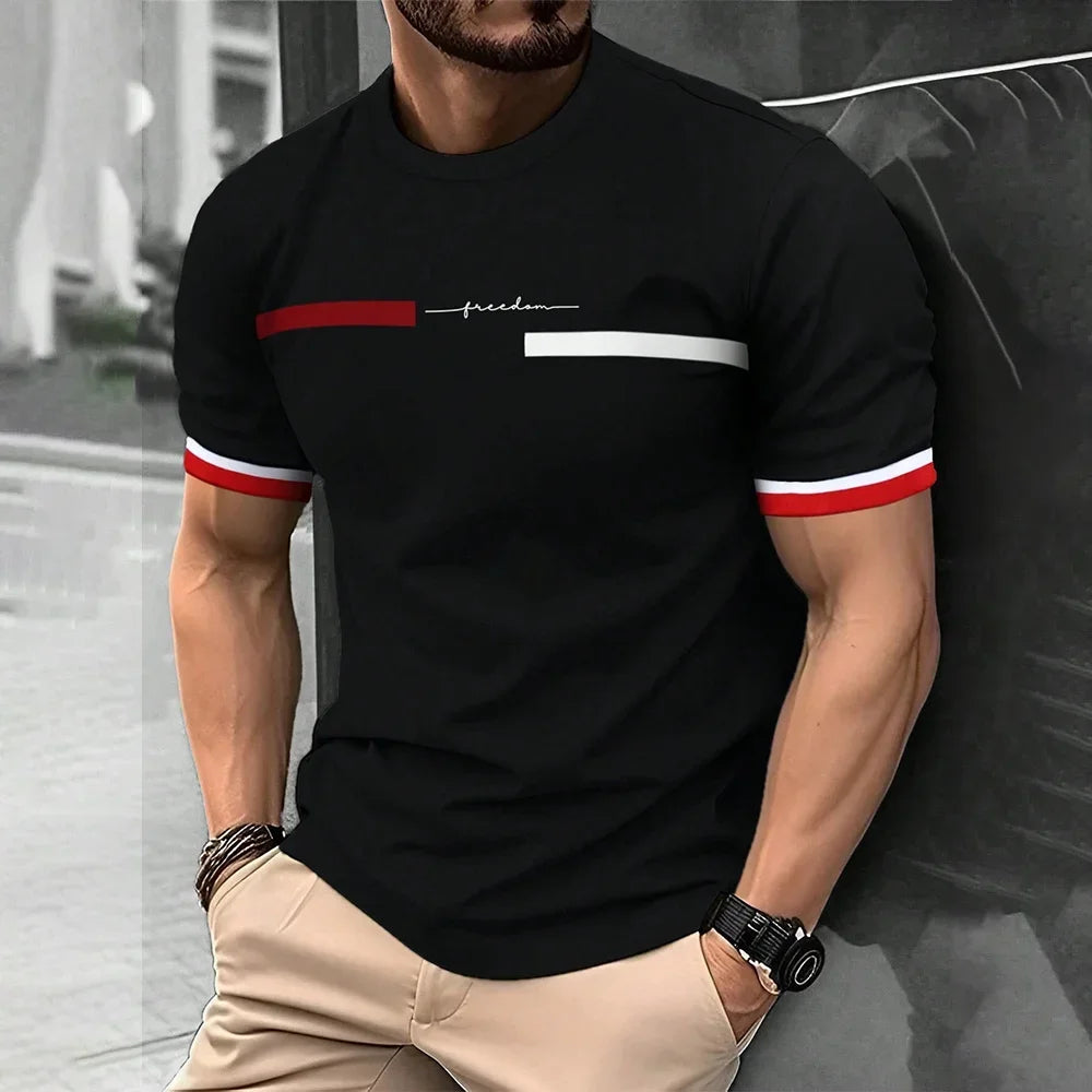 Fashion Casual O-neck Oversized T-shirts Men Tops Summer 3D Stripe Letter Print Men's T Shirt Hip Hop Trend Harajuku Streetwear