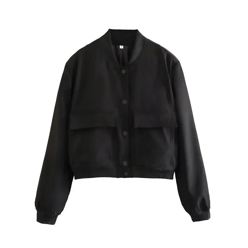 1PCS Woman Bomber Jacket Coat White Autumn Winter Button Baseball Aviator Cropped Jackets for Women Long Sleeve Crop Outerwear