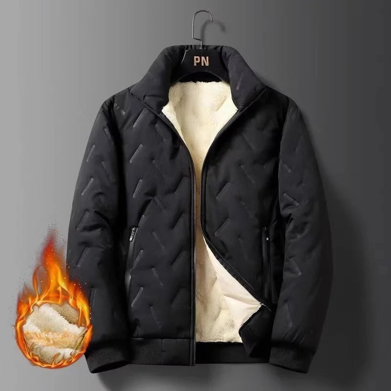 Lamb Velvet Thiened Men's Cotton Jaet Windproof Waterproof Stand Collar Coat Faionable Urban Sle Long Sve Coat