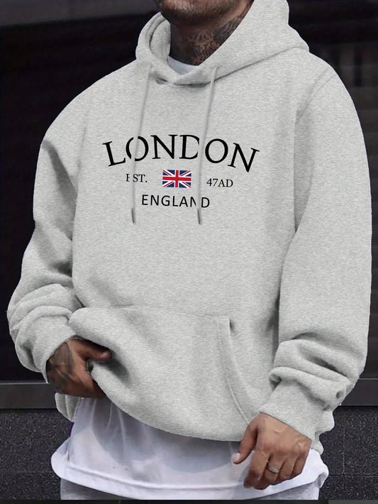 Fashion Printed Hoodies Men's Casual Autumn and Winter Leisure Sweatshirt Kangaroo Pocket Long Sleeve Autumn and Winter