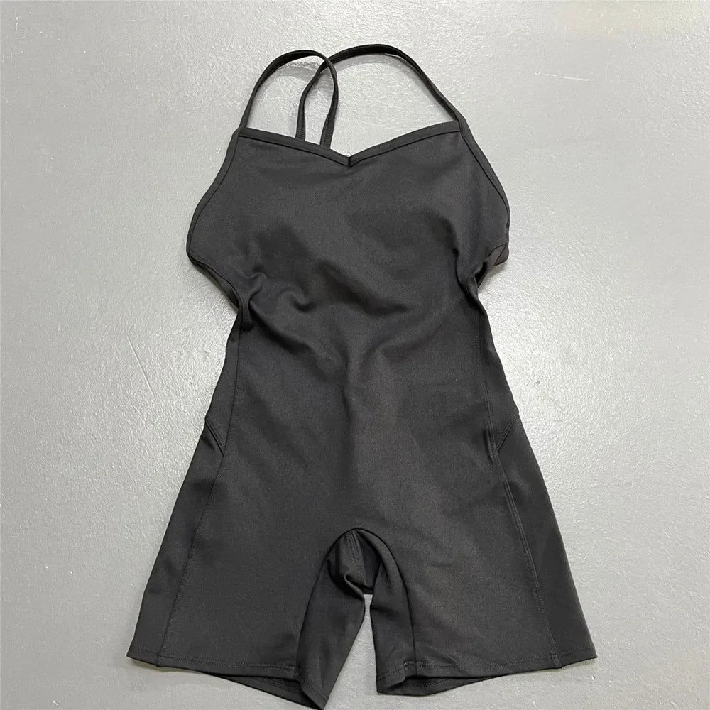 Women Athleisure Fitness Bodysuit 2025 Backless One Piece Yoga Jumpsuit Sports Gym Workout Clothes for Women Tights Active Wear