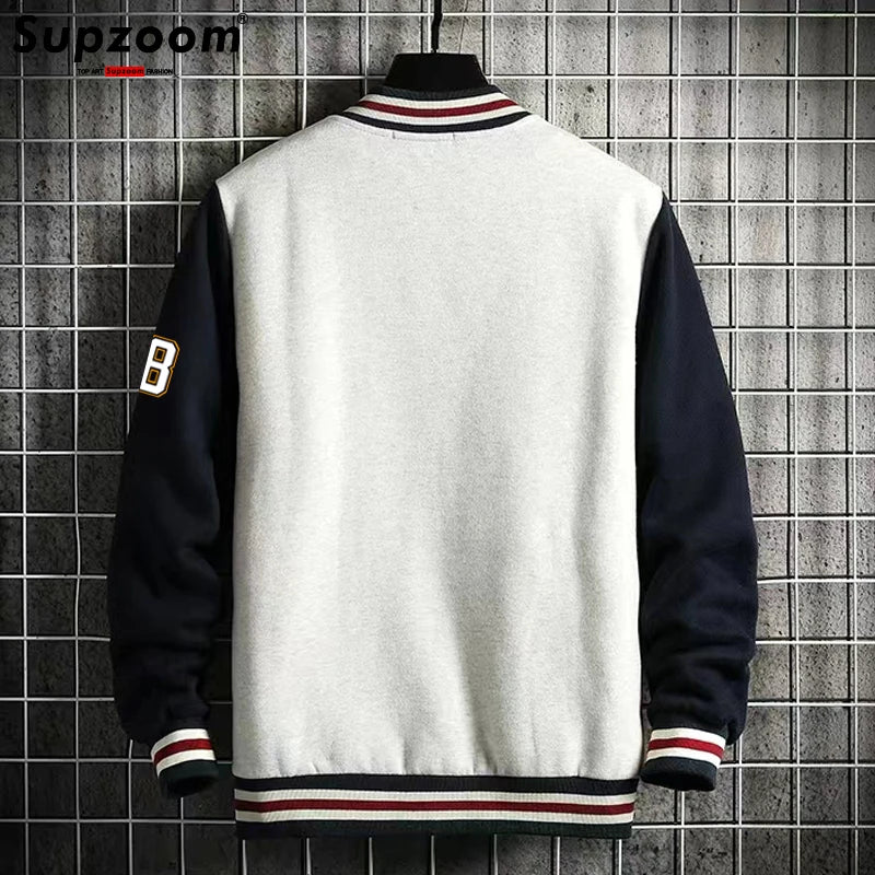 Supzoom 2023 New Arrival Letter Rib Sleeve Cotton Fashion Logo Single Breasted Casual Bomber Baseball Jacket Loose Cardigan Coat