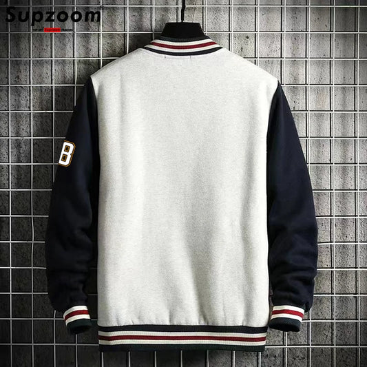 Supzoom 2023 New Arrival Letter Rib Sleeve Cotton Fashion Logo Single Breasted Casual Bomber Baseball Jacket Loose Cardigan Coat