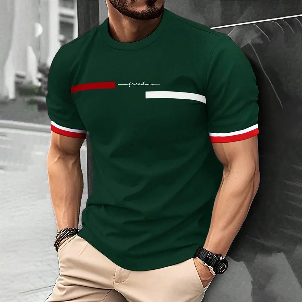Fashion Casual O-neck Oversized T-shirts Men Tops Summer 3D Stripe Letter Print Men's T Shirt Hip Hop Trend Harajuku Streetwear