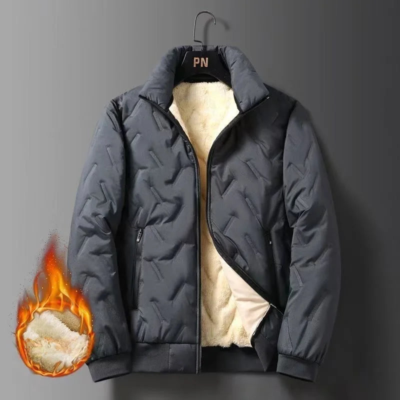 Lamb Velvet Thiened Men's Cotton Jaet Windproof Waterproof Stand Collar Coat Faionable Urban Sle Long Sve Coat