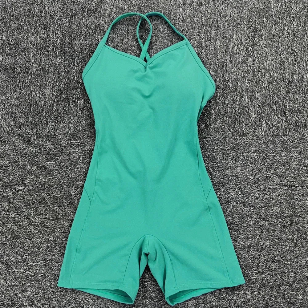 Women Athleisure Fitness Bodysuit 2025 Backless One Piece Yoga Jumpsuit Sports Gym Workout Clothes for Women Tights Active Wear
