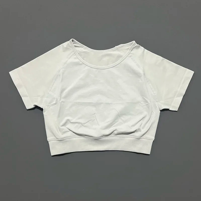 Crop Top Women Short Sleeve Yoga Top Shirts Light Weight Gym Crop Top Seamless Sports Shirt Cycling Breathable