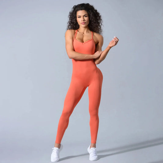 Women Athleisure Fitness Bodysuit 2025 Backless One Piece Yoga Jumpsuit Sports Gym Workout Clothes for Women Tights Active Wear