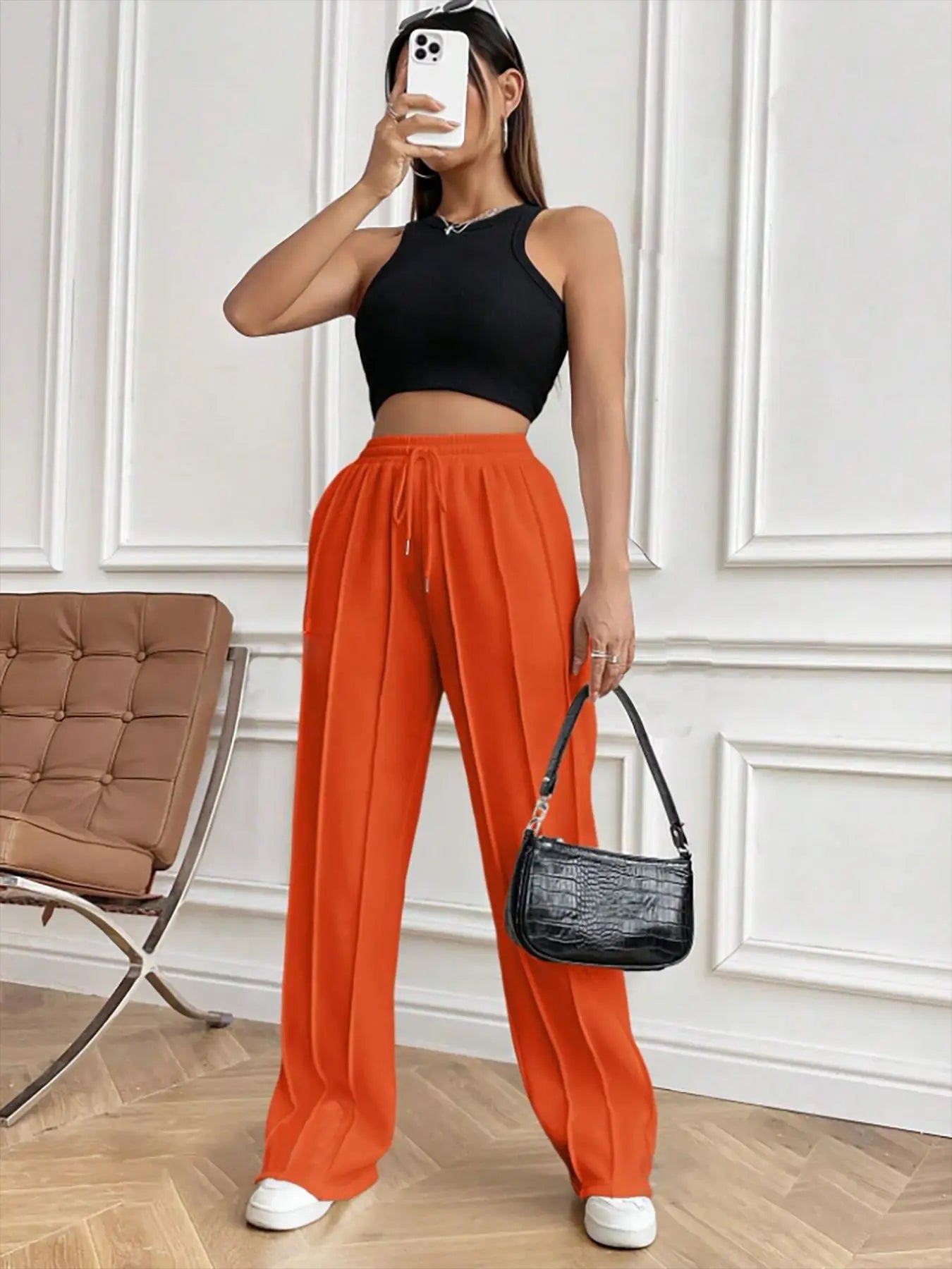 European and American women's casual fashion sweatpants with drawstring, vertical stripes, straight leg sports pants for women