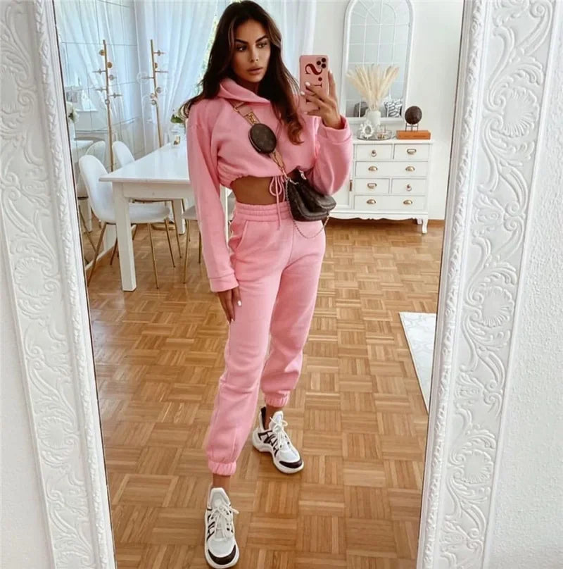 Autumn/winter Fashionable Long Sleeve Casual Sportswear Two-piece Set Sweet Style Pant Sets