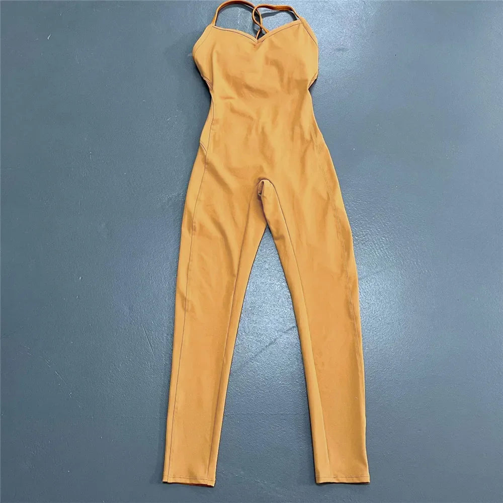 Women Athleisure Fitness Bodysuit 2025 Backless One Piece Yoga Jumpsuit Sports Gym Workout Clothes for Women Tights Active Wear